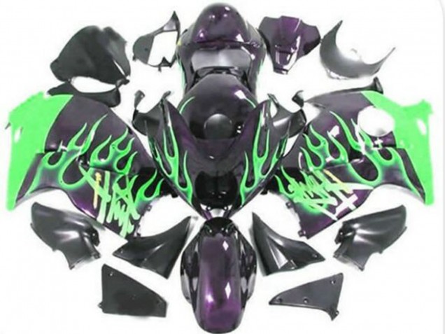 1996-2007 Glossy Black Green Flame Suzuki GSXR1000 Motorcycle Fairings