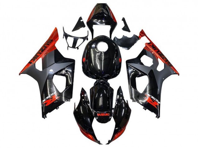 2003-2004 Glossy Black Matte Black Orange Suzuki GSXR 1000 Motorcycle Fairings
