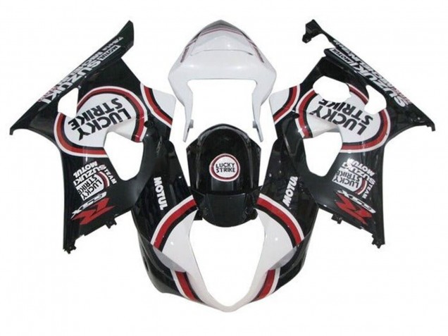 2003-2004 White Black Red Lucky Strike Suzuki GSXR 1000 Motorcycle Fairings
