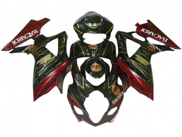 2007-2008 Black Red Gold BACARDI Suzuki GSXR 1000 Motorcycle Fairings