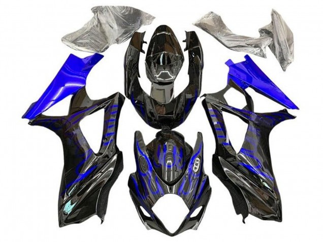 2007-2008 Black Blue Flame Suzuki GSXR 1000 Motorcycle Fairings
