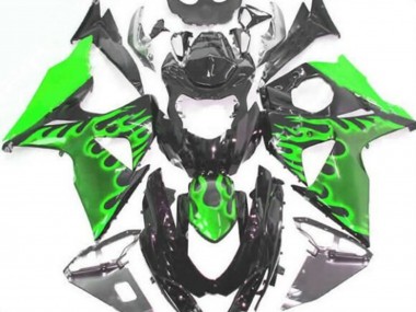 2009-2016 Glossy Black Green Flame Suzuki GSXR 1000 Motorcycle Fairings