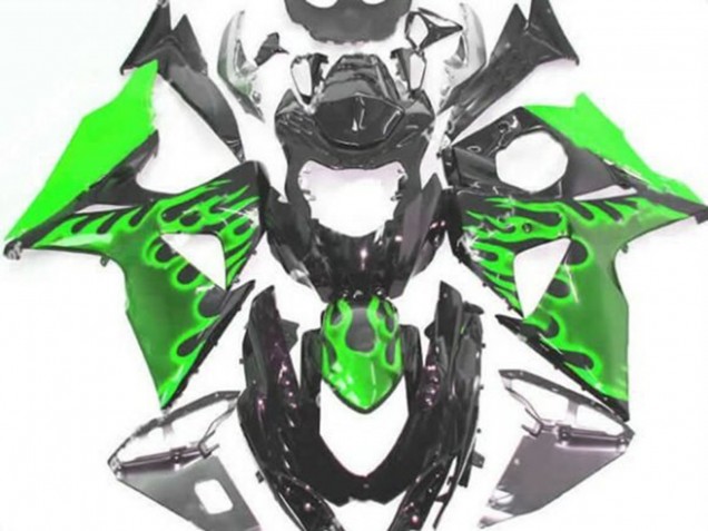 2009-2016 Glossy Black Green Flame Suzuki GSXR 1000 Motorcycle Fairings