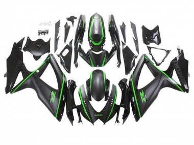 2008-2010 Matte Black Green Stripe Suzuki GSXR 600 / GSXR 750 Motorcycle Fairings