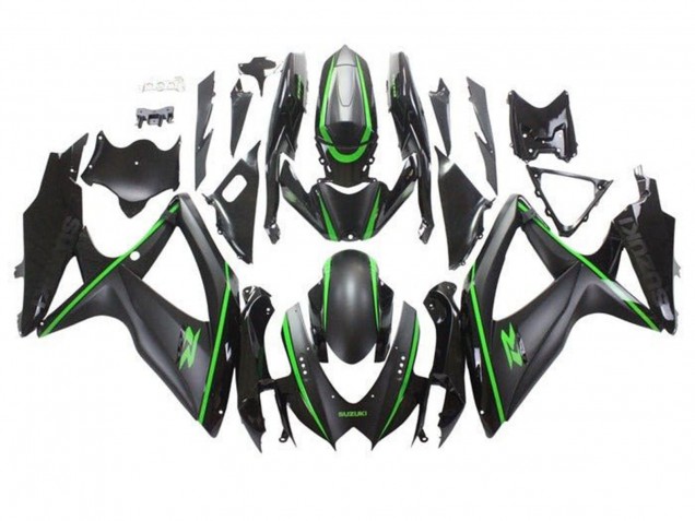 2008-2010 Matte Black Green Stripe Suzuki GSXR 600 / GSXR 750 Motorcycle Fairings