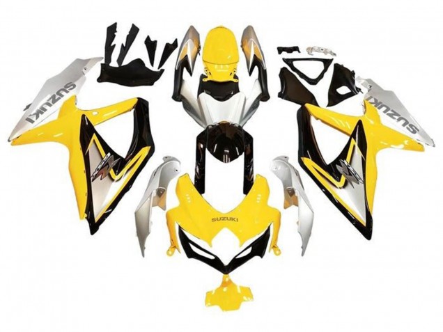 2008-2010 Silver Yellow Glossy Black Suzuki GSXR 600 / GSXR 750 Motorcycle Fairings