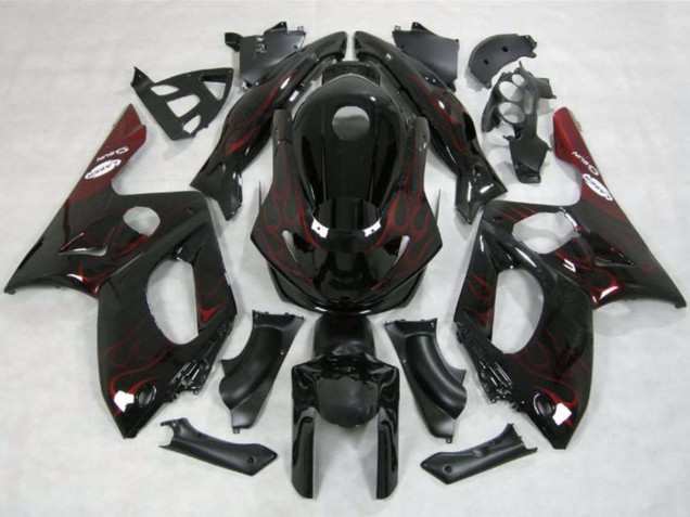 1996-2007 Glossy Black Red Flame Yamaha YZF600R Thundercat Motorcycle Fairings