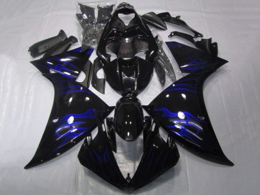 2009-2011 Glossy Black Blue Flame Yamaha YZF 1000 R1 Motorcycle Fairings