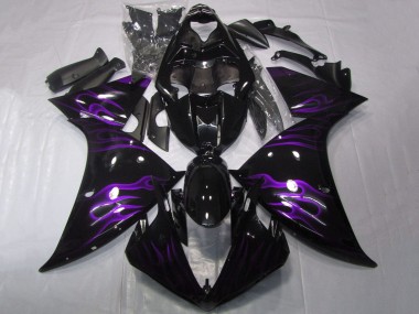 2009-2011 Glossy Black Purple Flame Yamaha YZF 1000 R1 Motorcycle Fairings