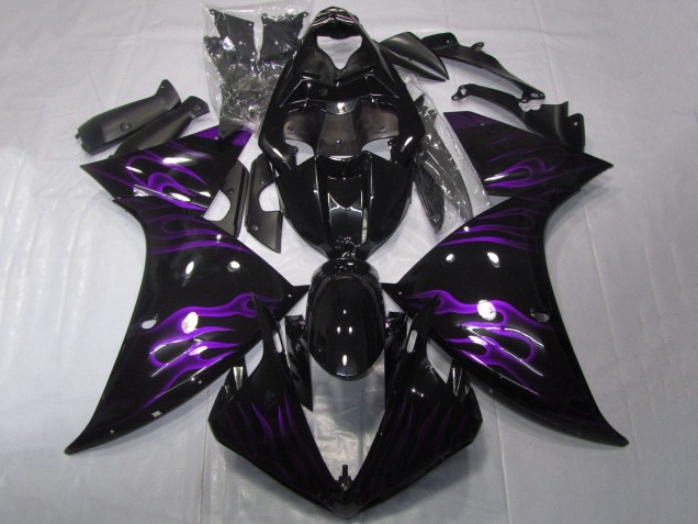 2009-2011 Glossy Black Purple Flame Yamaha YZF 1000 R1 Motorcycle Fairings