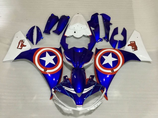 2009-2011 Blue White Red Star Captain America Yamaha YZF 1000 R1 Motorcycle Fairings