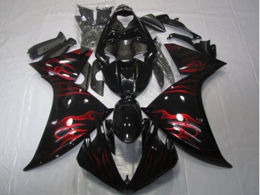 2012-2014 Glossy Black Red Flame Yamaha YZF 1000 R1 Motorcycle Fairings