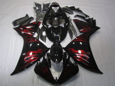 2012-2014 Glossy Black Red Flame Yamaha YZF 1000 R1 Motorcycle Fairings