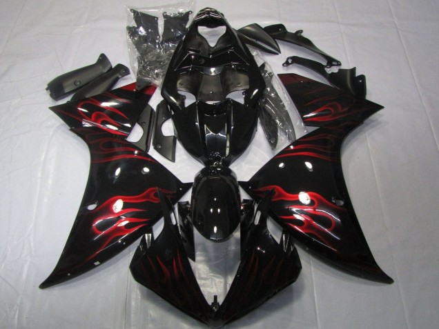 2012-2014 Glossy Black Red Flame Yamaha YZF 1000 R1 Motorcycle Fairings