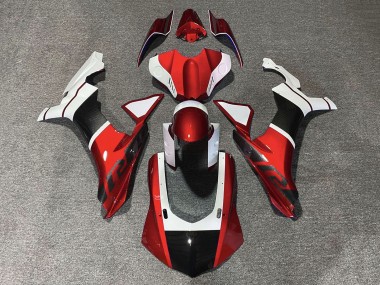 2015-2019 White Red Faux Carbon Fiber Yamaha YZF 1000 R1 Motorcycle Fairings