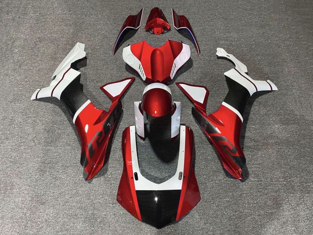 2015-2019 White Red Faux Carbon Fiber Yamaha YZF 1000 R1 Motorcycle Fairings