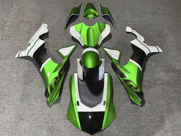 2015-2019 White Green Faux Carbon Fiber Yamaha YZF 1000 R1 Motorcycle Fairings