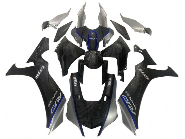 2020-2025 Faux Carbon Fiber Silver Blue Yamaha YZF 1000 R1 Motorcycle Fairings