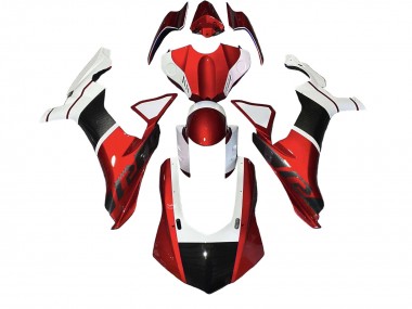 2020-2025 White Red Faux Carbon Fiber Yamaha YZF 1000 R1 Motorcycle Fairings