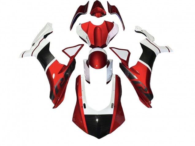2020-2025 White Red Faux Carbon Fiber Yamaha YZF 1000 R1 Motorcycle Fairings