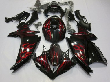 2007-2008 Glossy Black Red Flame Yamaha YZF 1000 R1 Motorcycle Fairings