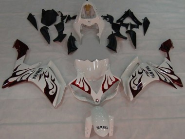 2007-2008 White Red Black Flame Yamaha YZF 1000 R1 Motorcycle Fairings