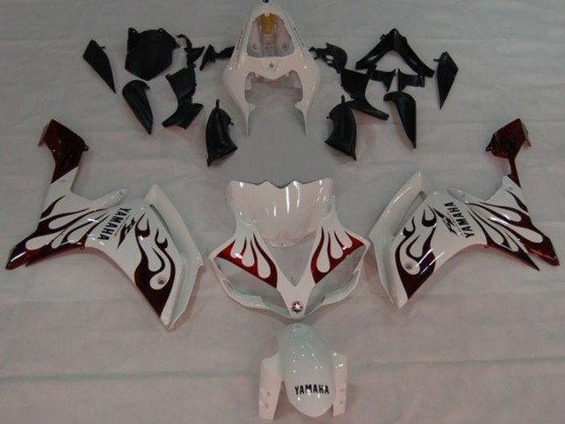 2007-2008 White Red Black Flame Yamaha YZF 1000 R1 Motorcycle Fairings