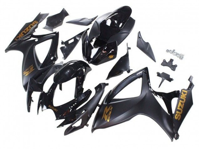2006-2007 Matte Black Glossy Black Gold Suzuki GSXR 600 / GSXR 750 Motorcycle Fairings