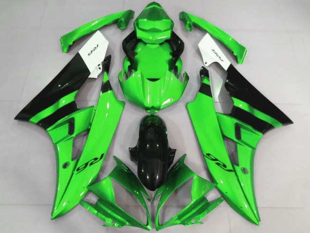 2006-2007 White Green Glossy Black Yamaha YZF R6 Motorcycle Fairings