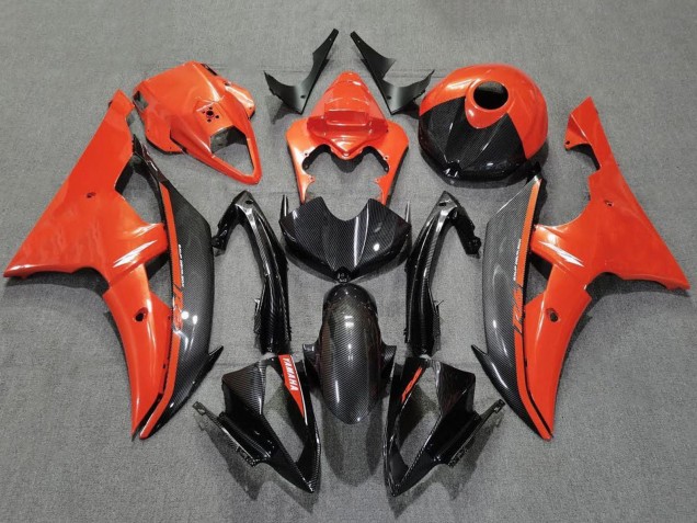2008-2016 Orange Black Carbon Fiber Style Yamaha YZF R6 Motorcycle Fairings