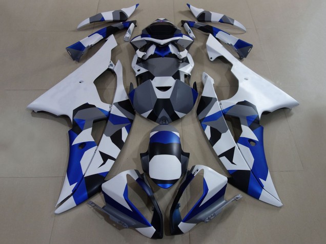 2008-2016 White Blue Grey Camouflage Yamaha YZF R6 Motorcycle Fairings