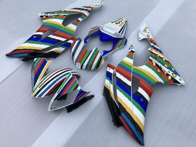 2008-2016 White Blue Green Yellow Red Rainbow Stripe Yamaha YZF R6 Motorcycle Fairings