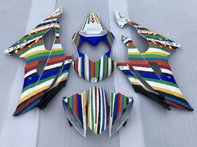 2008-2016 White Blue Green Yellow Red Rainbow Stripe Yamaha YZF R6 Motorcycle Fairings