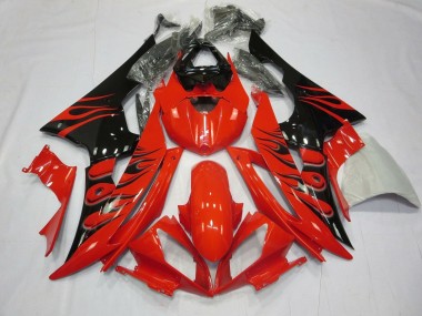 2008-2016 Red Glossy Black Flame Yamaha YZF R6 Motorcycle Fairings