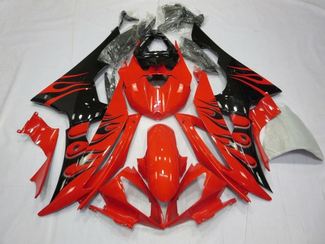 2008-2016 Red Glossy Black Flame Yamaha YZF R6 Motorcycle Fairings