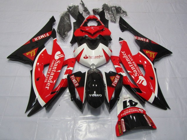 2008-2016 White Red Black Santander Yamaha YZF R6 Motorcycle Fairings