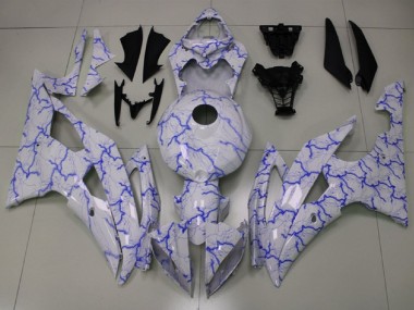2008-2016 White Blue Lightning Yamaha YZF R6 Motorcycle Fairings