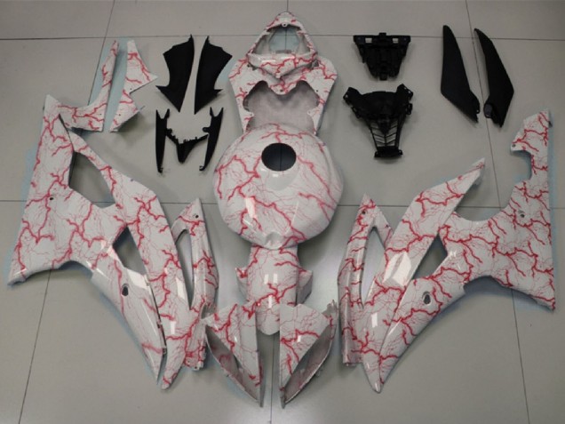 2008-2016 White Red Lightning Yamaha YZF R6 Motorcycle Fairings
