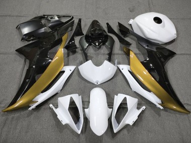 2008-2016 White Gold Glossy Black Yamaha YZF R6 Motorcycle Fairings