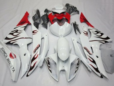 2008-2016 White Red Black Flame Yamaha YZF R6 Motorcycle Fairings