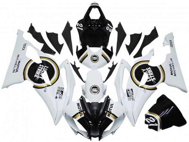 2008-2016 White Black Lucky Strike Yamaha YZF R6 Motorcycle Fairings