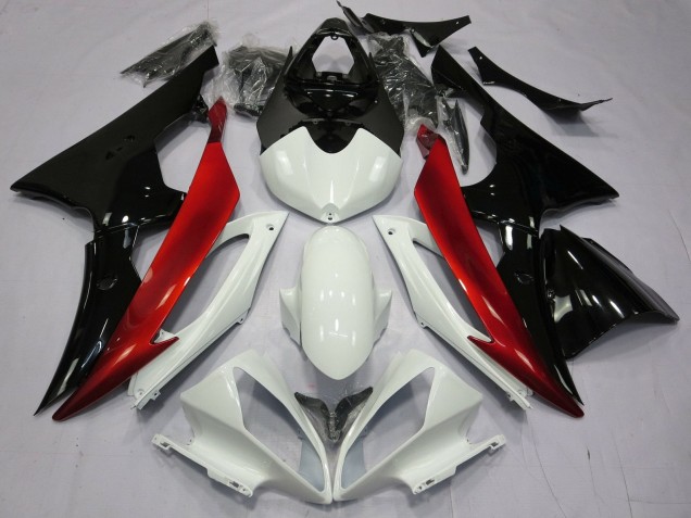 2008-2016 White Red Glossy Black Yamaha YZF R6 Motorcycle Fairings