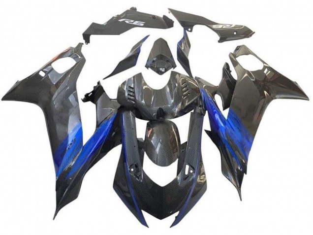 2017-2023 Blue Black Faux Carbon Fiber Yamaha YZF R6 Motorcycle Fairing