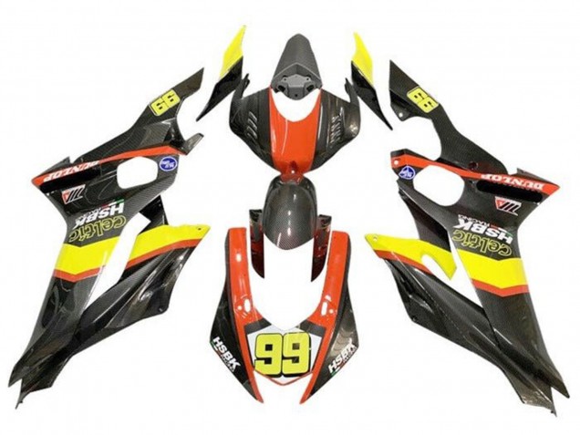 2017-2023 Yellow Orange Black Faux Carbon Fiber Yamaha YZF R6 Motorcycle Fairings