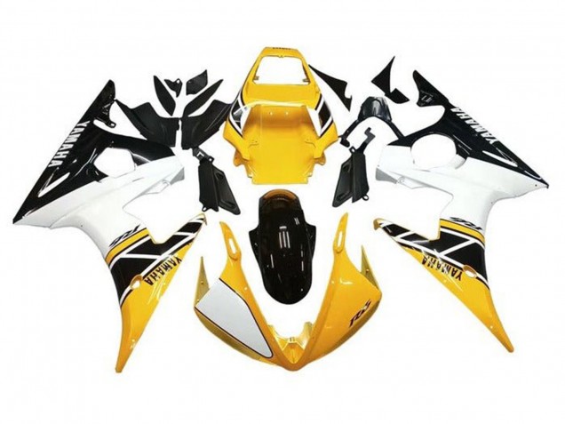 2005 White Yellow Black Yamaha YZF R6 Motorcycle Fairings