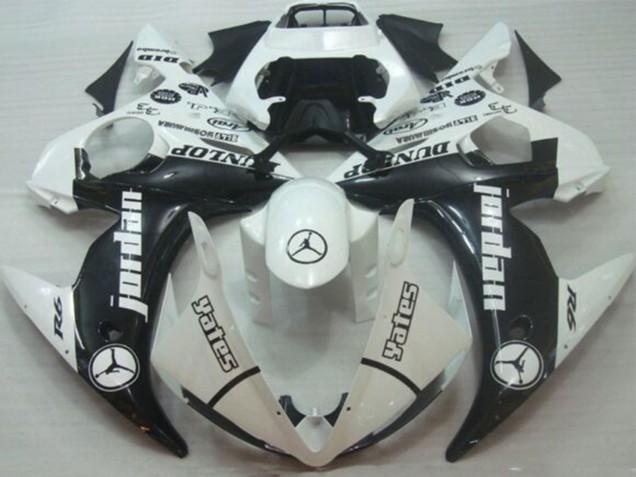 2005 White Glossy Black Jordan Dunlop Yamaha YZF R6 Motorcycle Fairings
