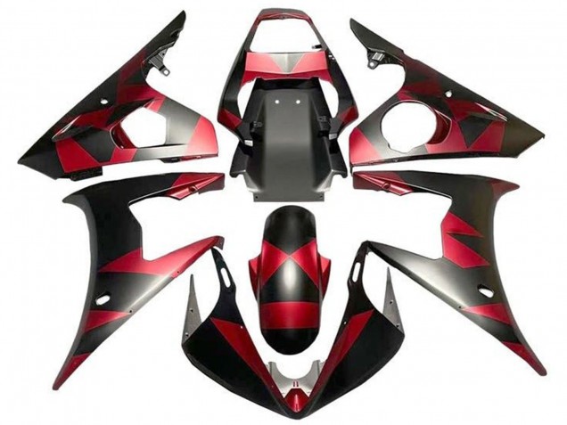 2003-2004 Red Matte Black Geometric Yamaha YZF R6 Motorcycle Fairings