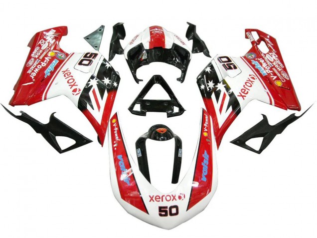2007-2014 White Red Glossy Black Valsir Xerox 50 Ducati 848 1098 1198 Motorcycle Fairings