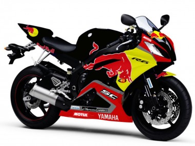 2006-2007 Glossy Black Yellow Red Bull Motul Yamaha YZF R6 Motorcycle Fairings