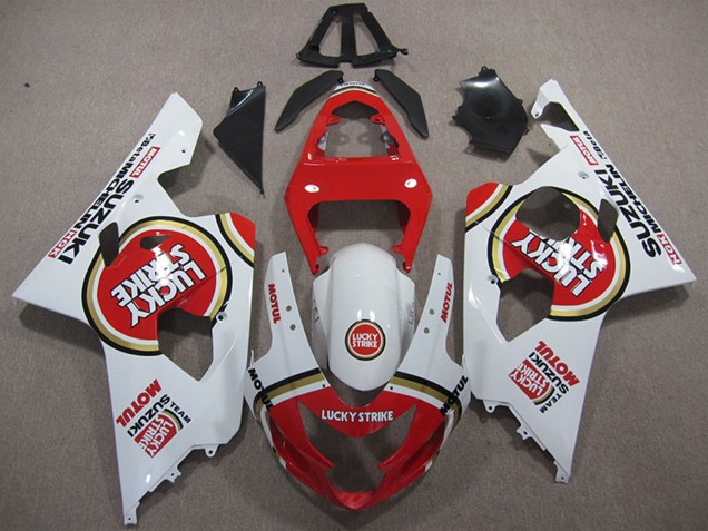 2004-2005 White Red Lucky Strike Motul Suzuki GSXR 600 Motorcycle Fairings